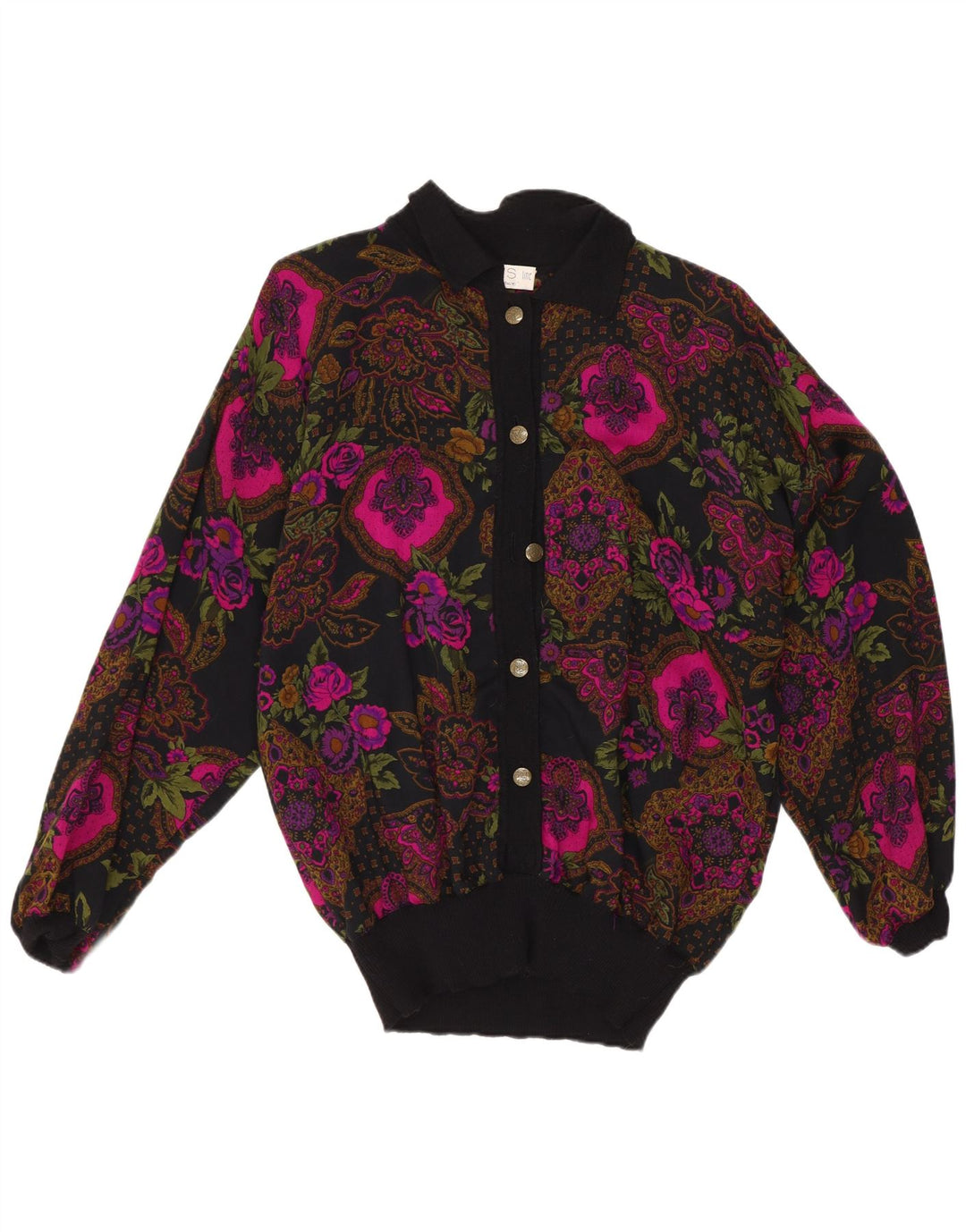 Vintage skjortebluse til kvinder IT 42 Medium Black Floral Linned