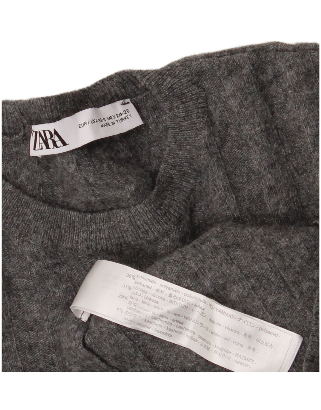 ZARA dame sweater med rund hals i overstørrelse UK 6 XS grå polyamid
