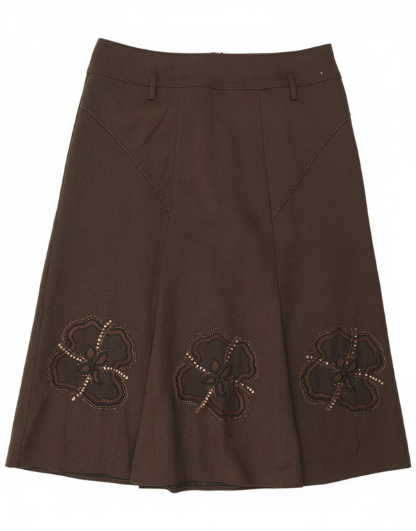 Guzella Dame grafisk A-line nederdel UK 14 Large W32 Brown Floral Polyester