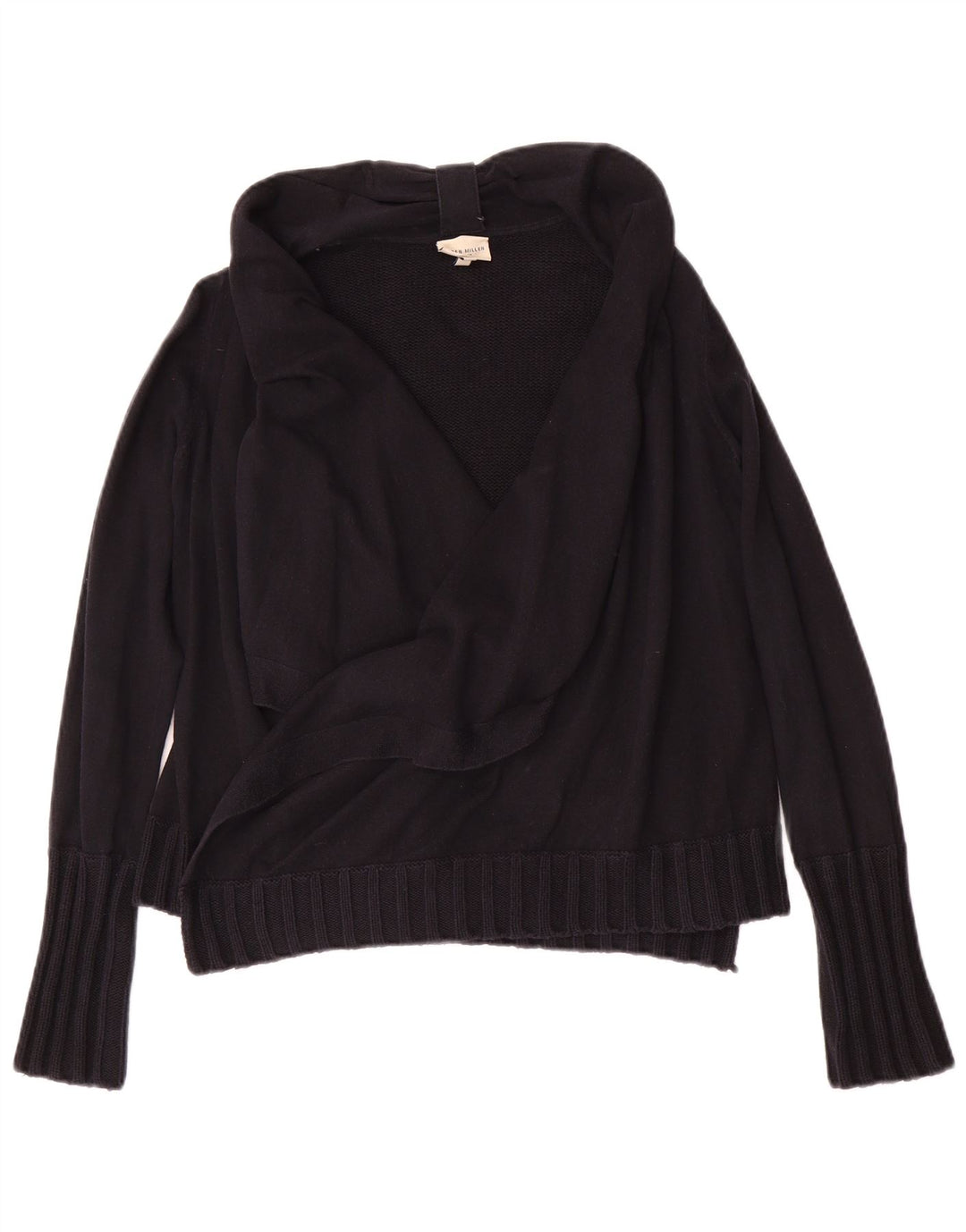 KAREN MILLEN Womens Open Cardigan Sweater UK 2 2XS Sort Bomuld