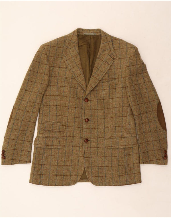 VINTAGE Herre 3-knaps blazerjakke IT 52 XL Khaki ternet uld
