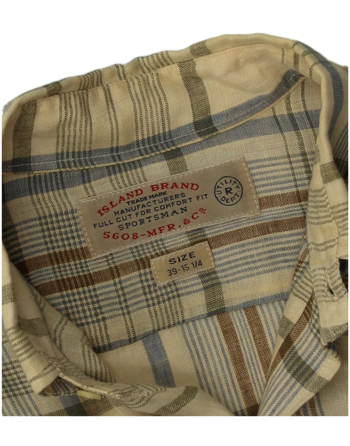 Vintage herreskjorte str. 39 15 1/4 Medium beige ternet linned