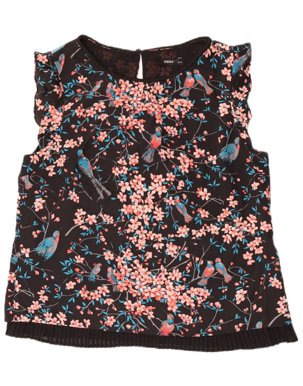 Oasis Dame Ærmeløs bluse Top UK 16 Large Black Floral Polyester