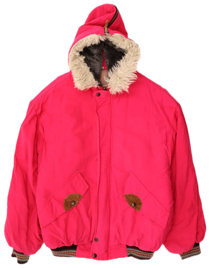 VINTAGE Dame Oversized Grafisk Windbreaker Jacket UK 14 Medium Pink