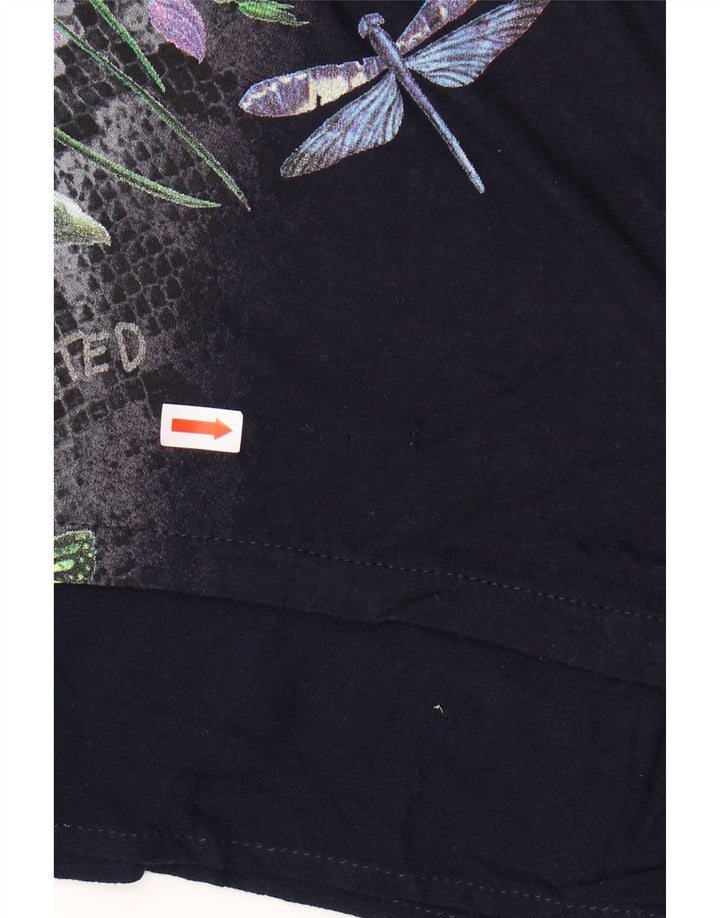 Desigual Dame Grafisk Tunika Top UK 14 Medium Navy Blue Floral