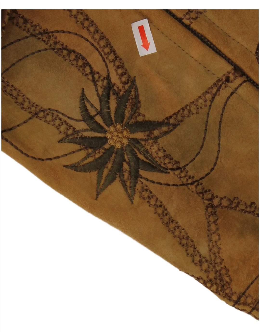 VINTAGE Dame ruskindsvest EU 38 Medium Brown Floral Læder