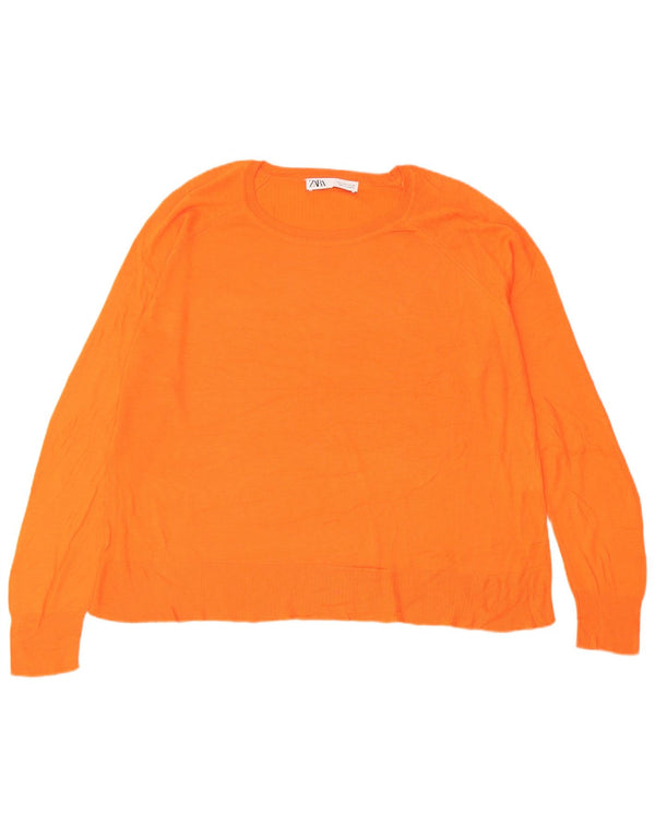 Zara Dame Boat Neck Jumper Sweater UK 16 Large Orange Viscose