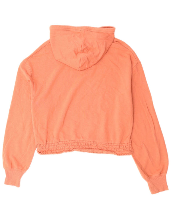 Hollister Womens Crop Graphic Hoodie Jumper UK 14 Medium Orange Bomuld