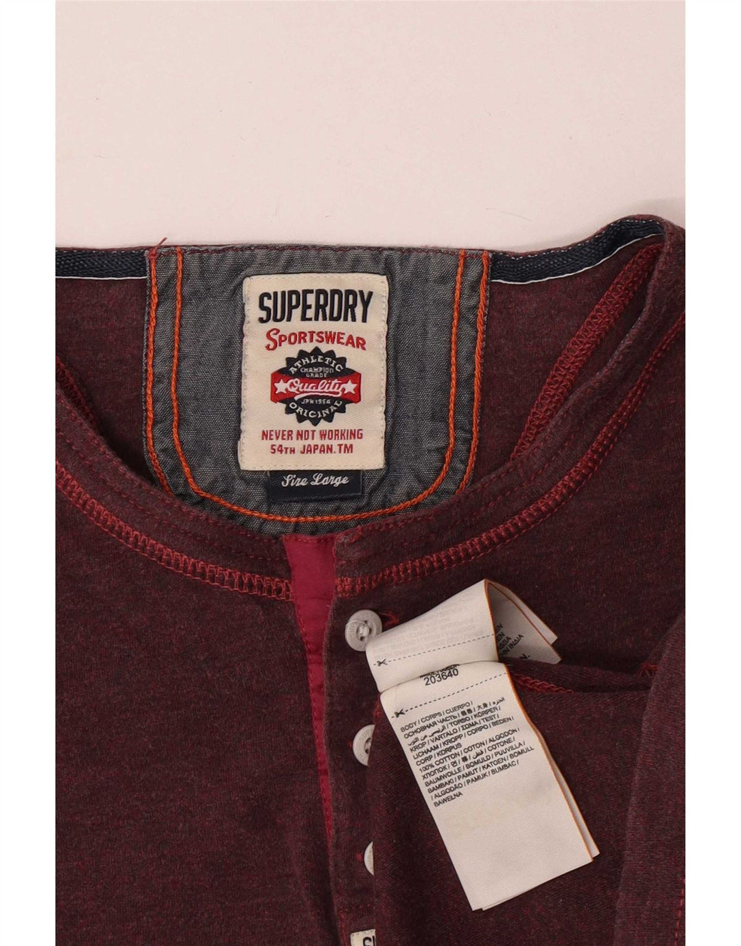 Superdry Herre Slim Fit Top Langærmet Stor Maroon Bomuld
