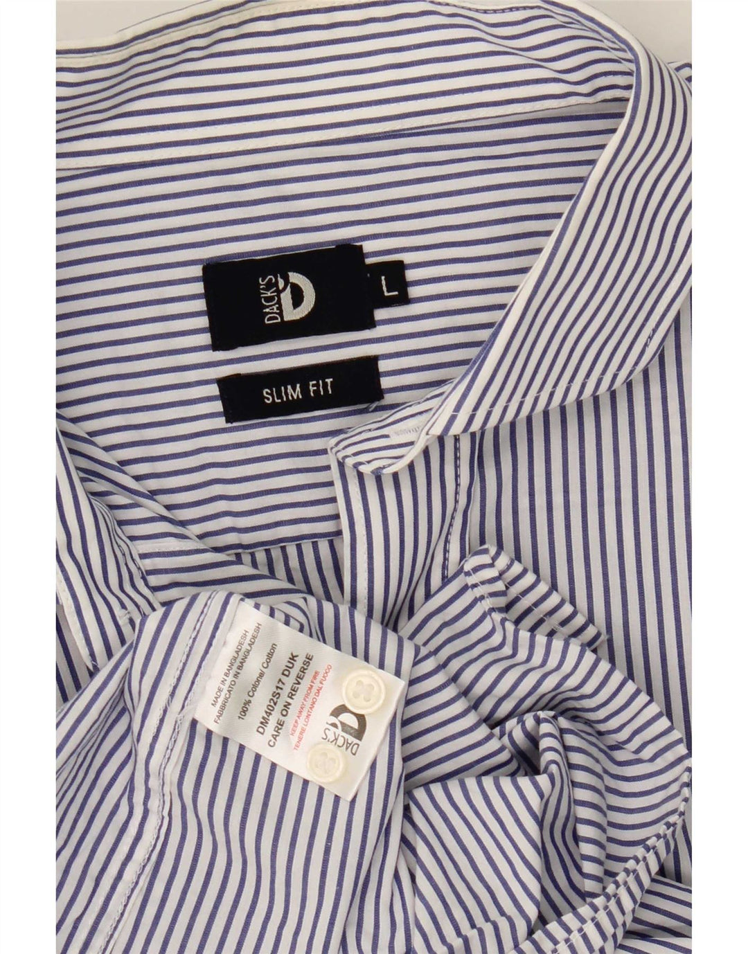 Dack's Mens Slim Fit Shirt Large Blue Pinstripe Cotton