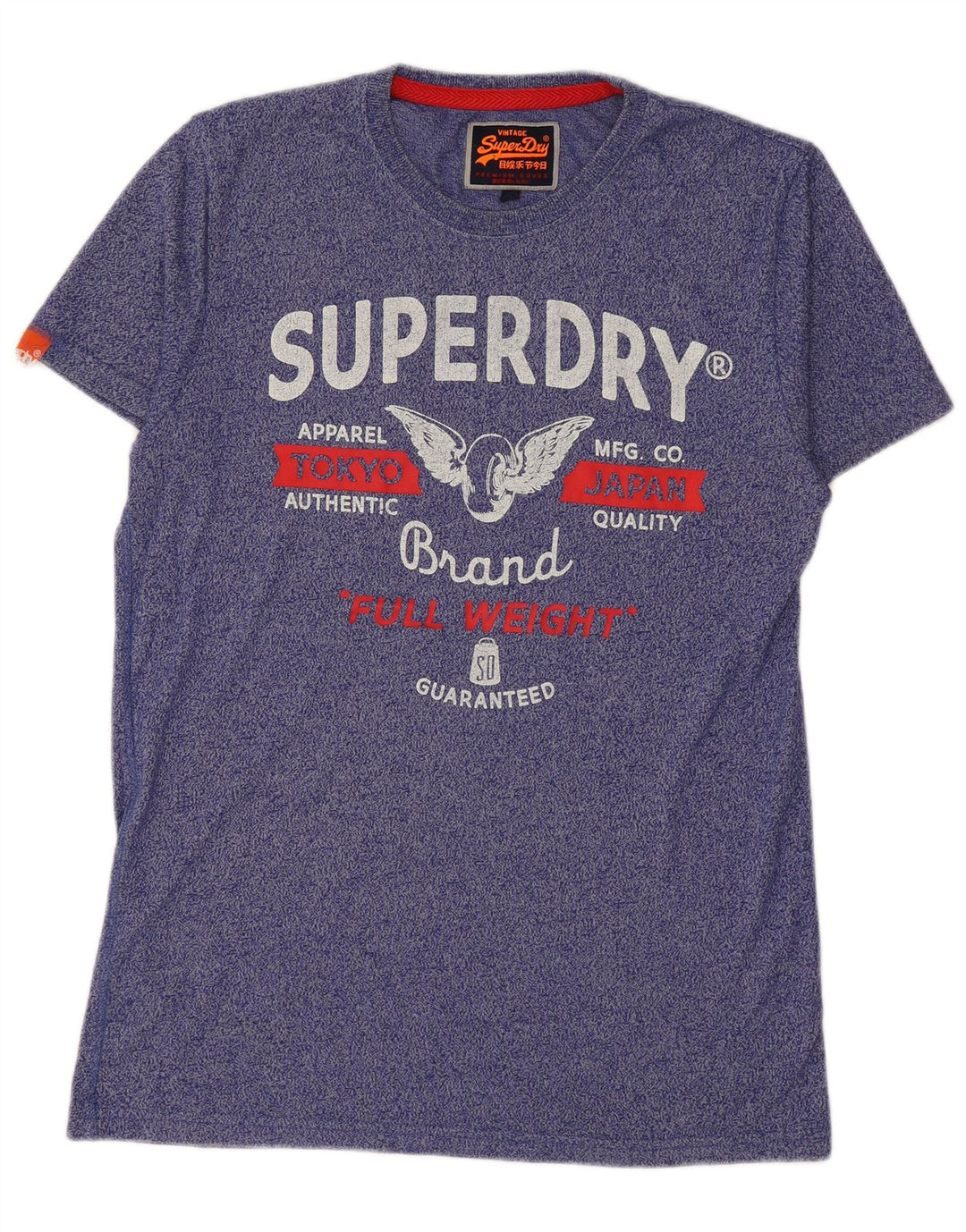 SUPERDRY Grafisk T-shirt top til mænd, stor, blå flækket bomuld