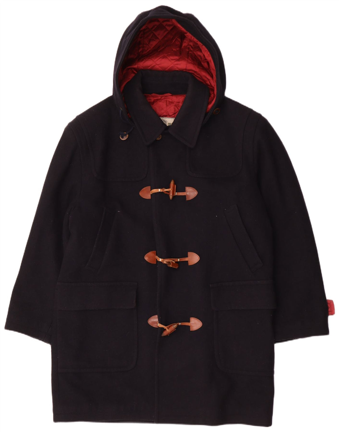 Vintage Herre Hooded Duffel Coat IT 52 XL Navy Blue Wool