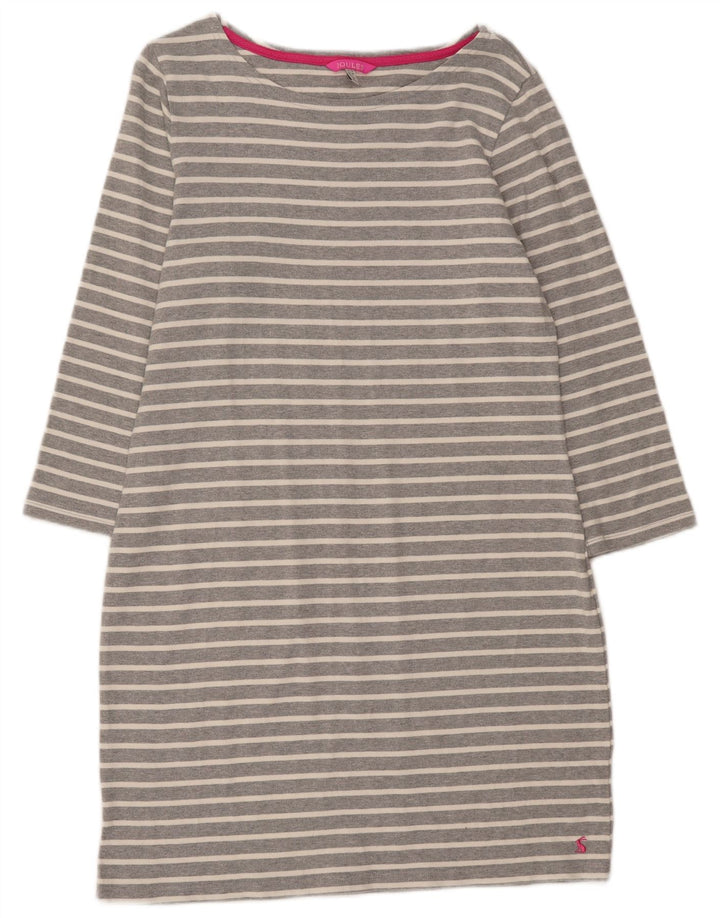 JOULES Womens 3/4 Sleeve Shift Dress UK 14 Medium Grey Striped Cotton