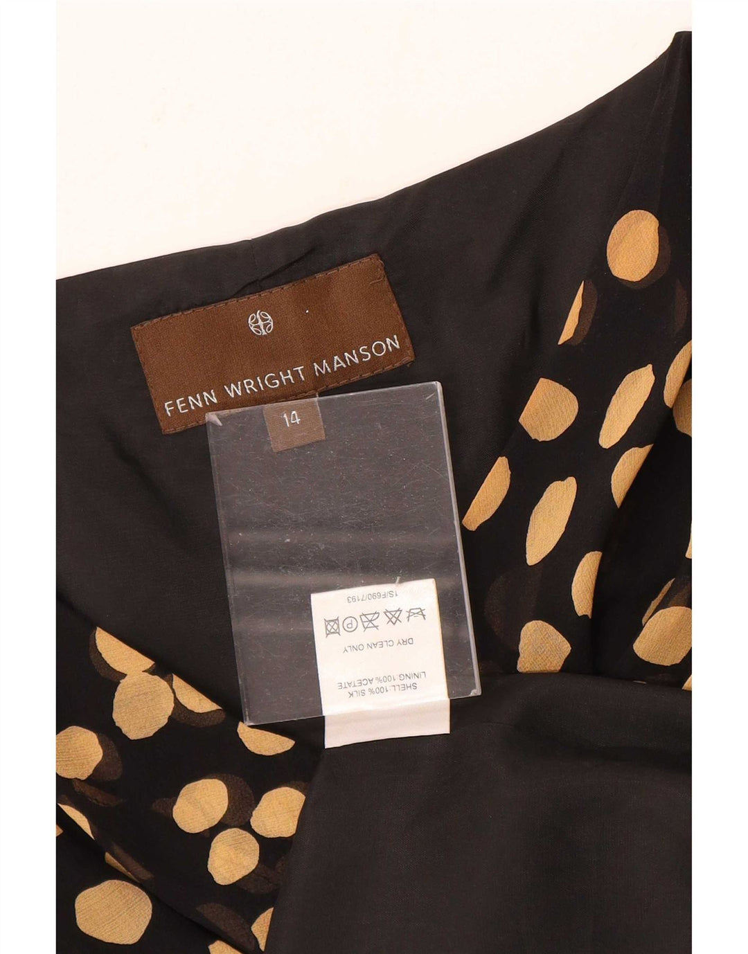 Fenn Wright Manson Dame A-Line Kjole UK 14 Stor Sort Plettet Silke