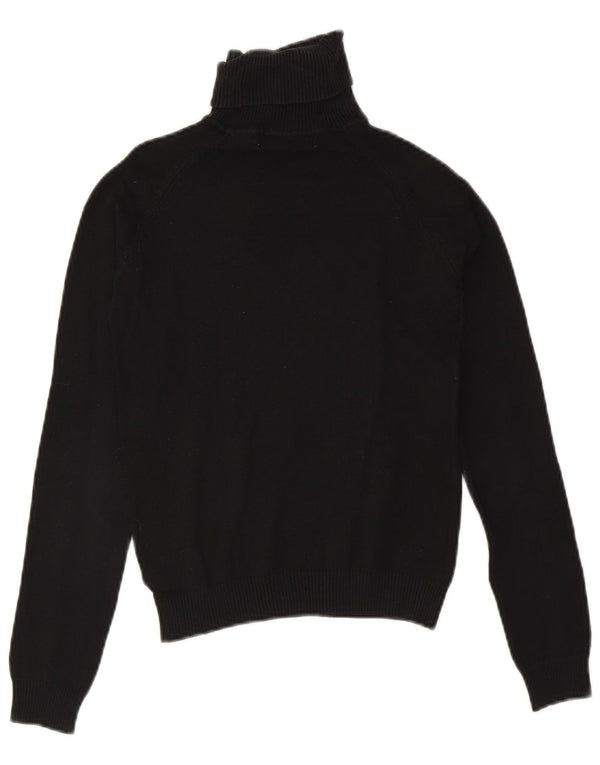Zara Dame Crop Roll Neck Jumper Sweater UK 12 Medium Sort Bomuld