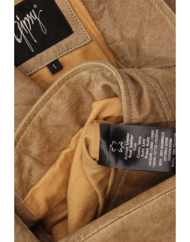 Gipsy Womens Læder Biker Jacket UK 16 Large Beige Læder