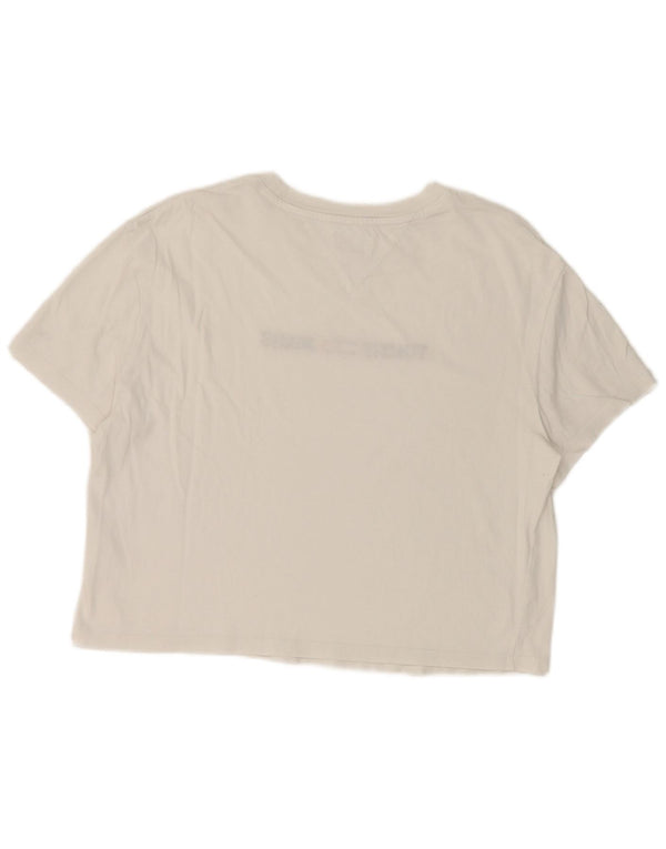 Tommy Hilfiger Dame Crop Grafisk T-Shirt Top UK 14 Medium White