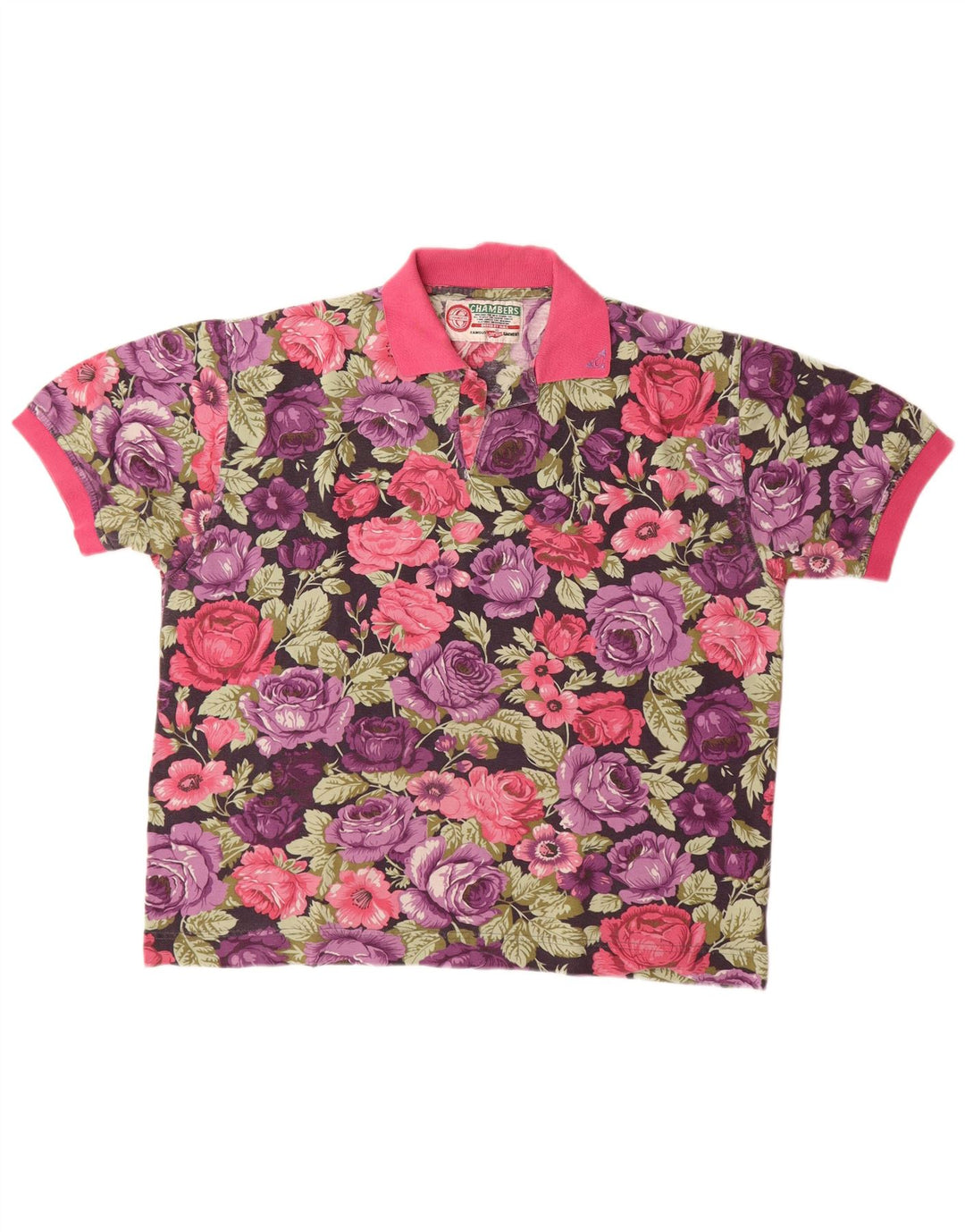 CHAMBERS Dame Polo Shirt UK 16 Large Purple Floral