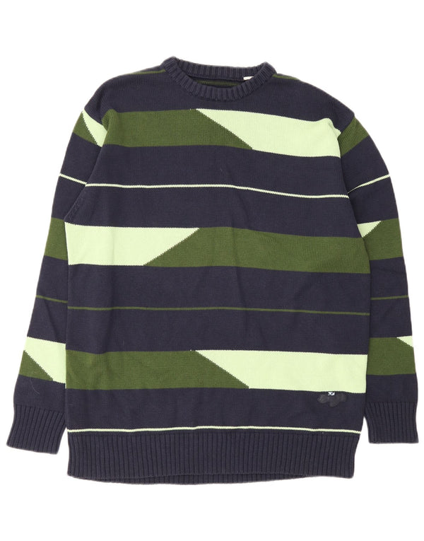 Vintage herre rund hals sweater stor marineblå stribet