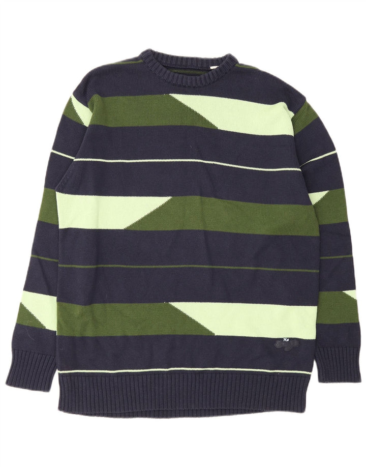 Vintage herre rund hals sweater stor marineblå stribet
