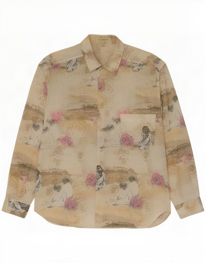 Vintage skjorte med abstrakt mønster til mænd XL Beige Retro