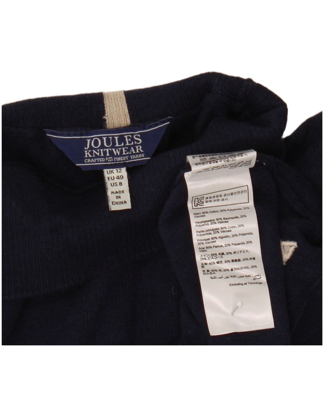 Joules Dame Turtle Neck Jumper Sweater UK 12 Medium Navy Blue Bomuld