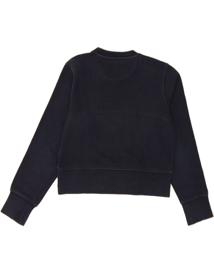 RUSSELL ATHLETIC Womens Crop Sweatshirt Jumper UK 14 Medium Navy Blue Vintage Russell Athletic and Second-Hand Russell Athletic from Messina Hembry 