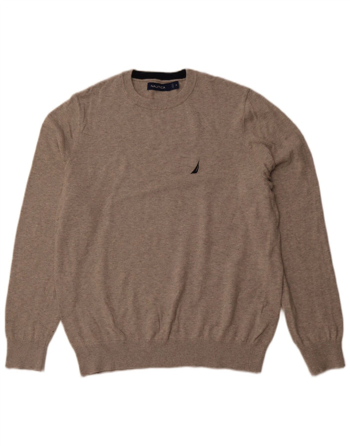 NAUTICA Herre sweater med rund hals, mellemgrå bomuld