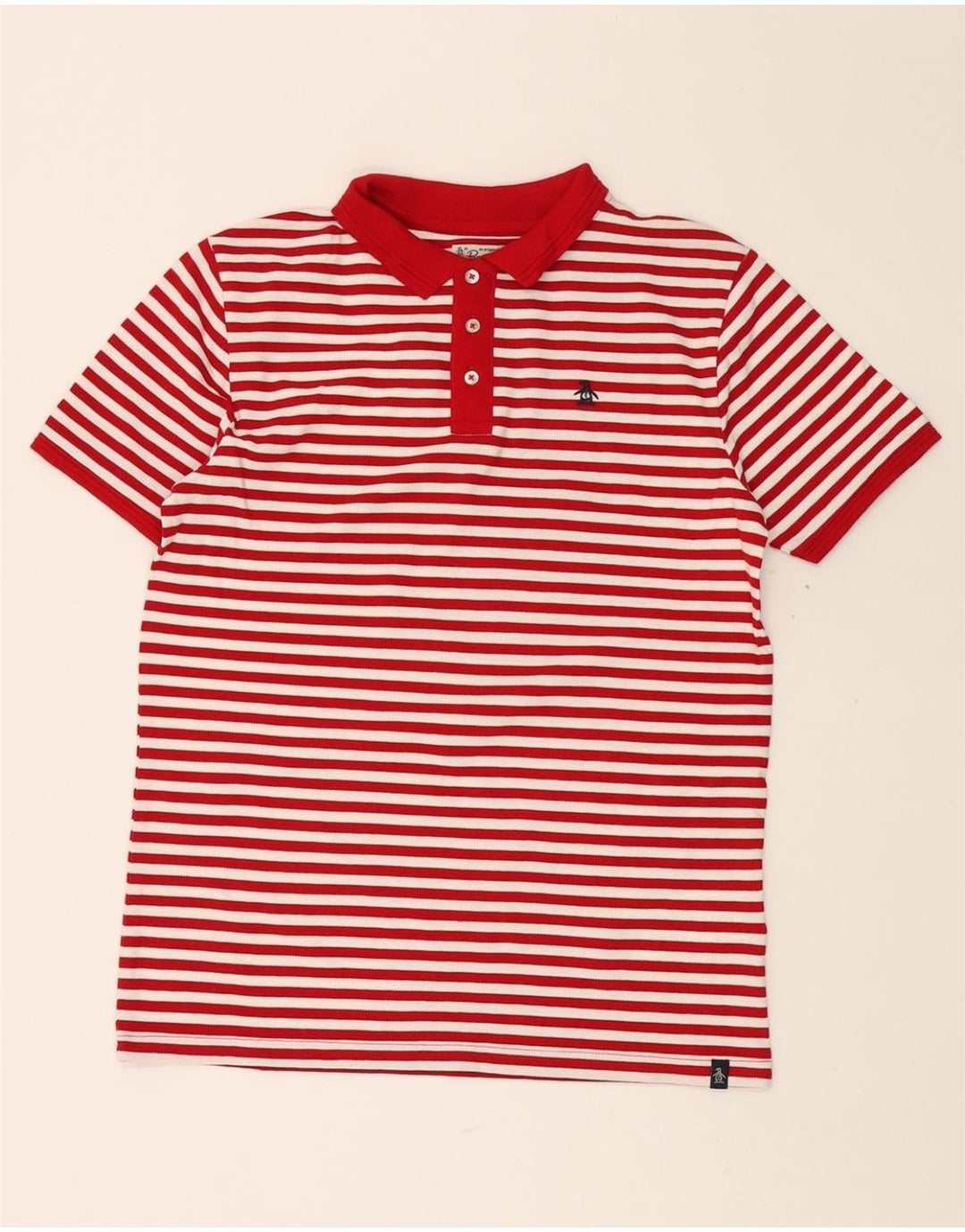 PENGUIN Boys Polo Shirt 14-15 Years Red Striped Cotton