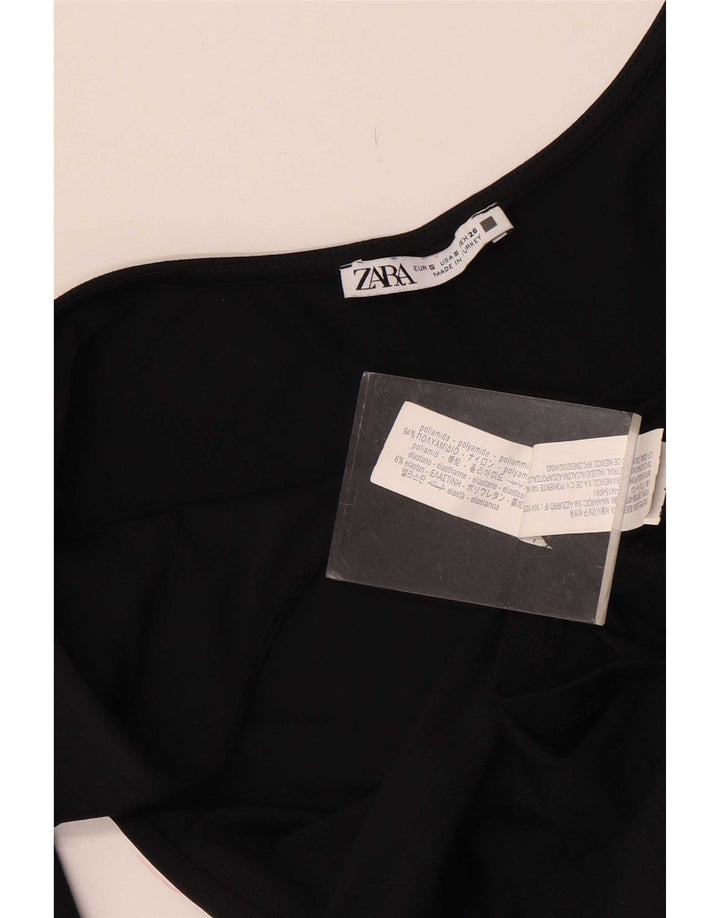 Zara Womens Crop Off Shoulder Top 3/4 ærme UK 8 Lille sort polyamid