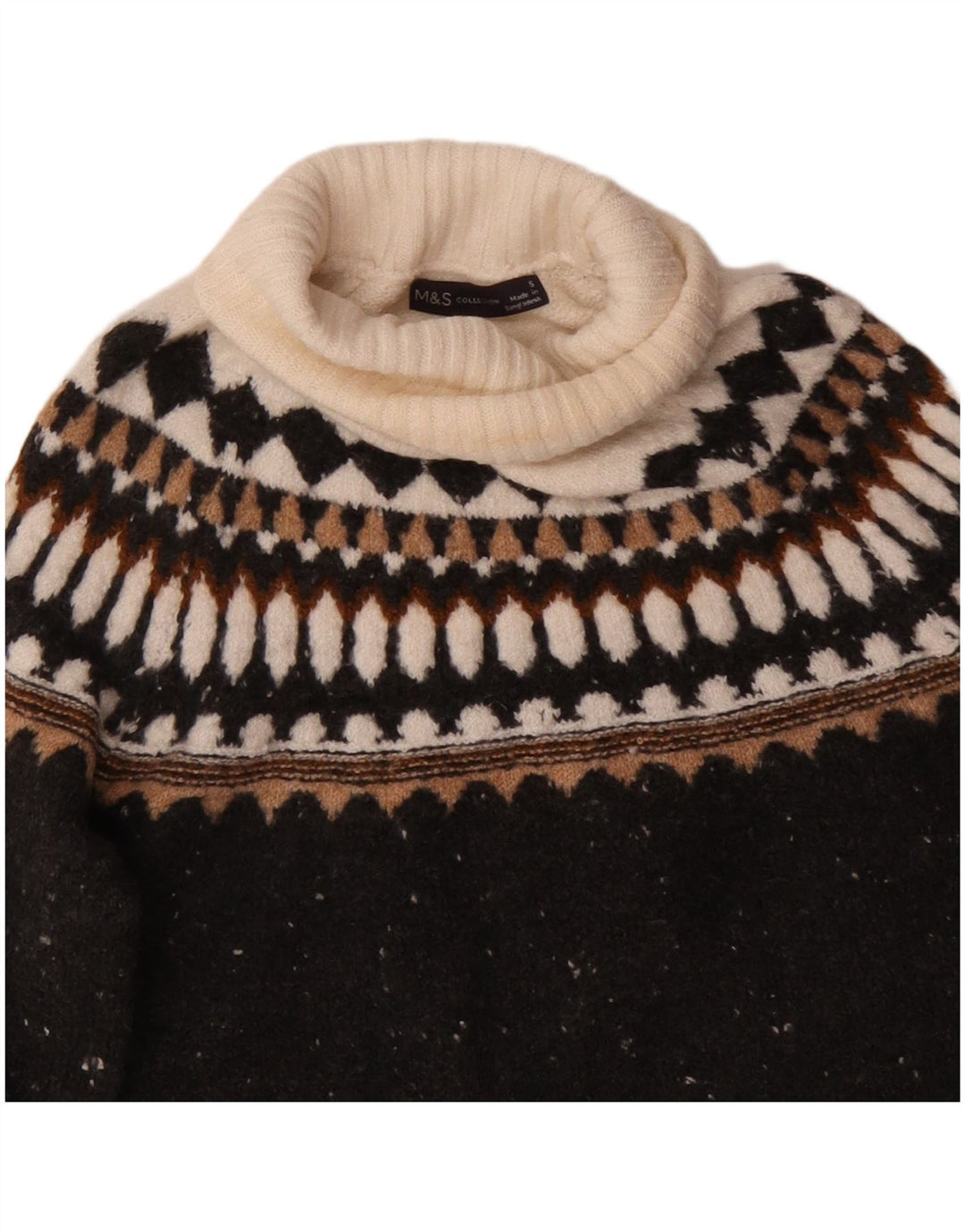 Marks & Spencer Dame Rullehals sweater UK 10 Small Grey Fair Isle