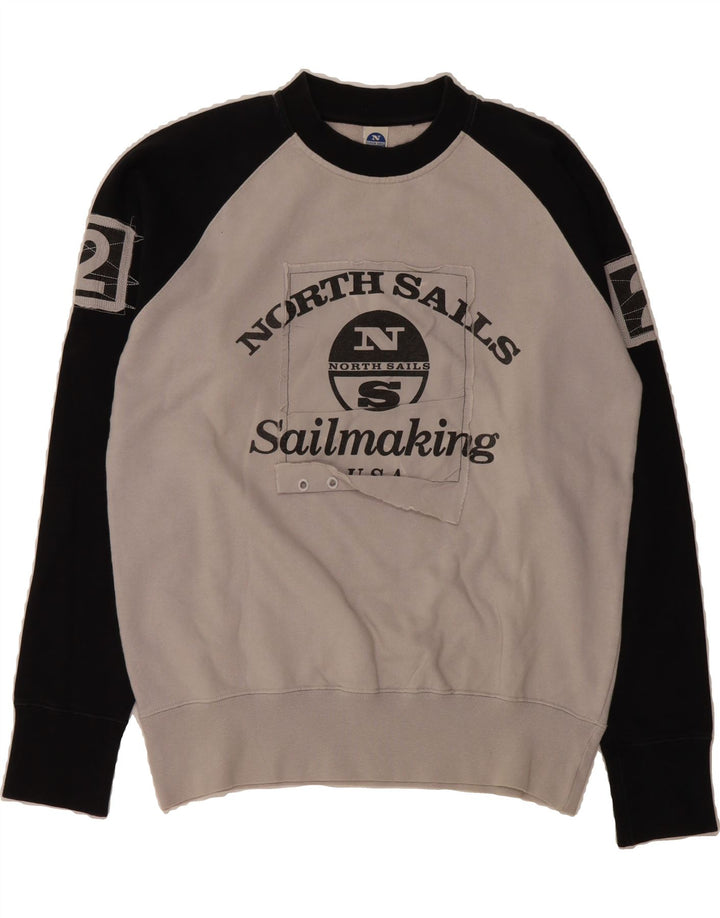 NORTH SAILS Mens Graphic Sweatshirt Jumper Small Grey Colourblock Cotton Vintage North Sails and Second-Hand North Sails from Messina Hembry 