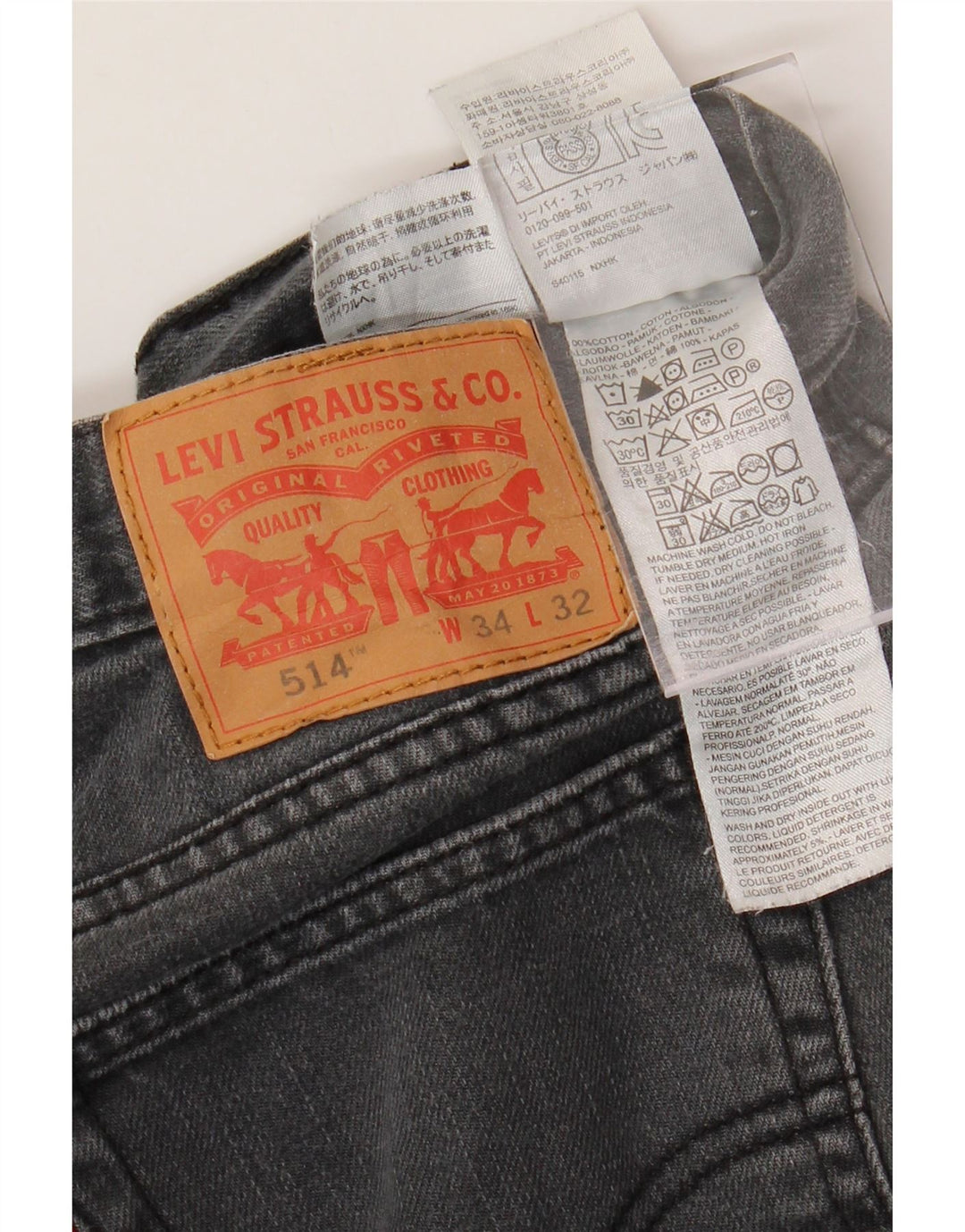 LEVI'S Herre 514 Straight Jeans W34 L32 Grå Bomuld