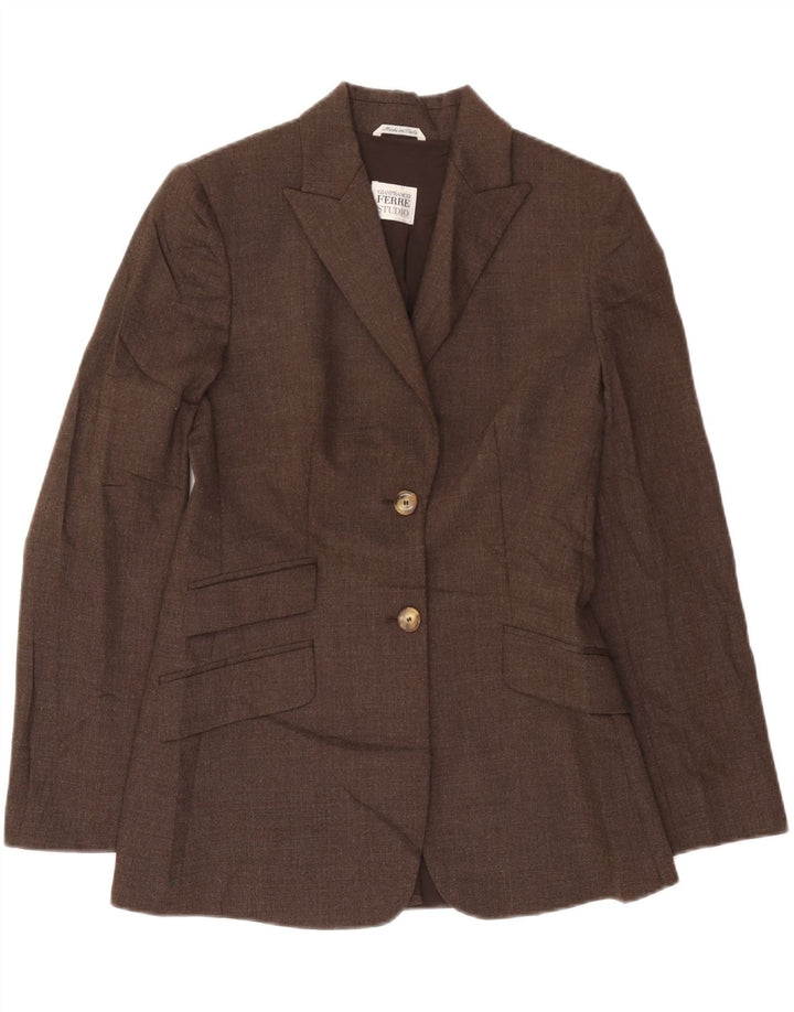 Gianfranco Ferre Dame 2-knaps blazerjakke UK 12 Medium Brun Uld