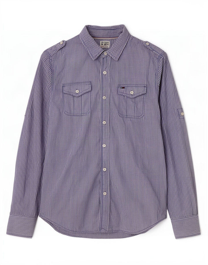 Tommy Hilfiger Herre Military Shirt Small Blue Gingham Cotton