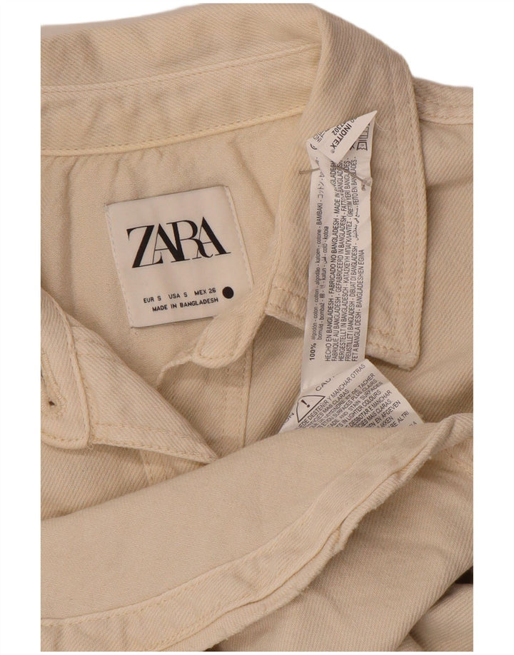 Zara Dame Oversized Denim Shirt UK 10 Small Beige Bomuld