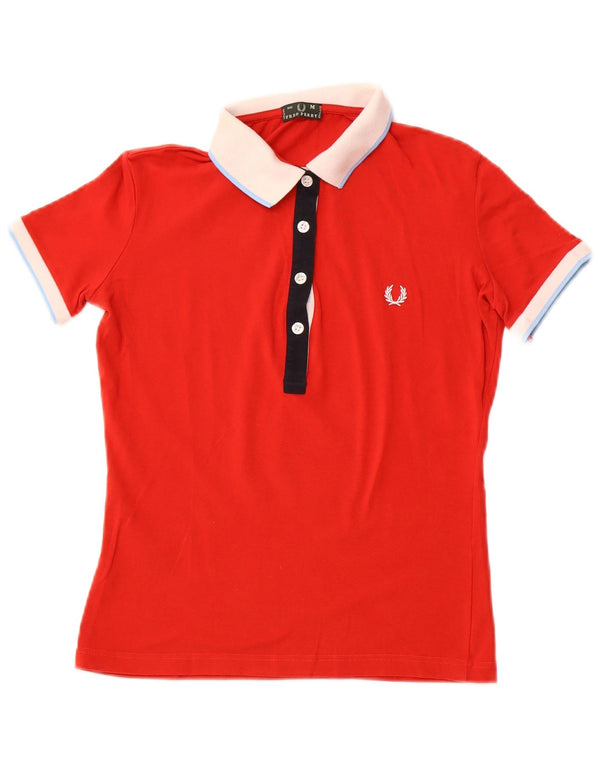 FRED PERRY Dame Rugby Polo Shirt UK 12 Medium Rød Bomuld