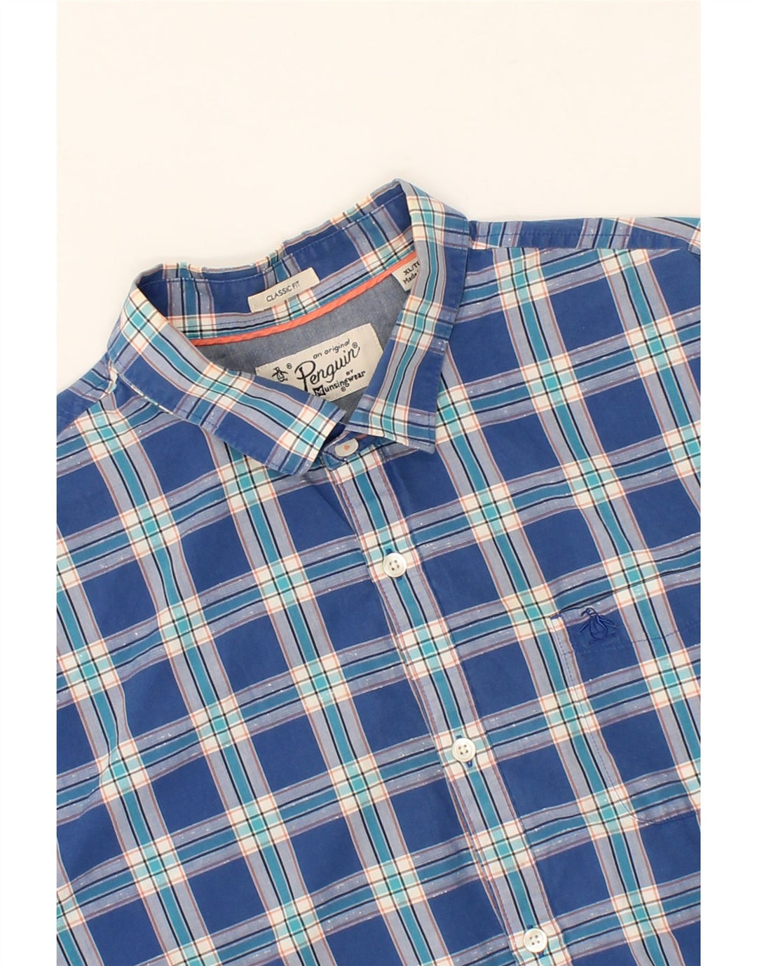 PENGUIN Mens Tall Classic Fit Shirt XL Blue Check Vintage Penguin and Second-Hand Penguin from Messina Hembry 