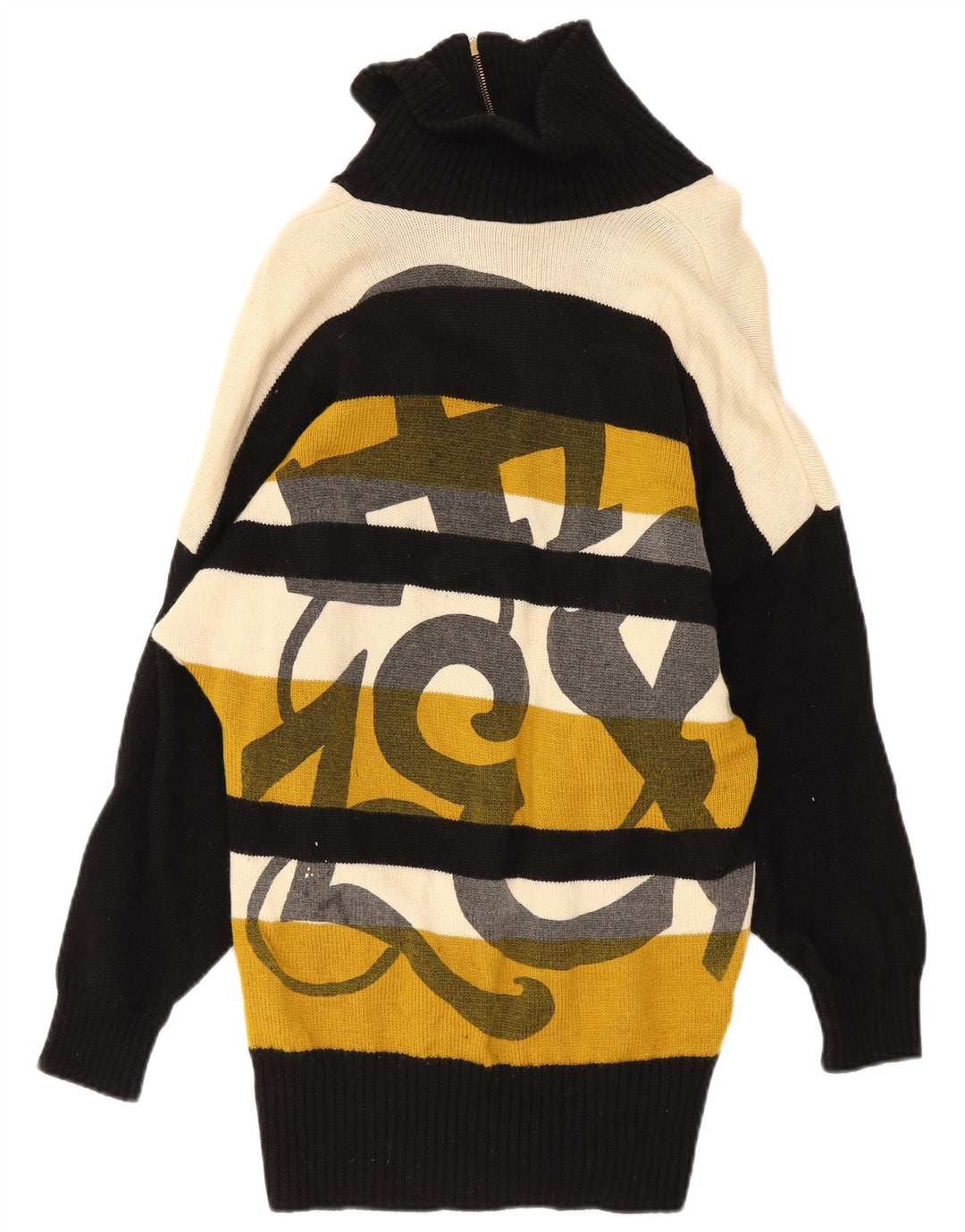 Vintage Dame Zip Neck Jumper Sweater IT42 Medium Flerfarvet Stribet
