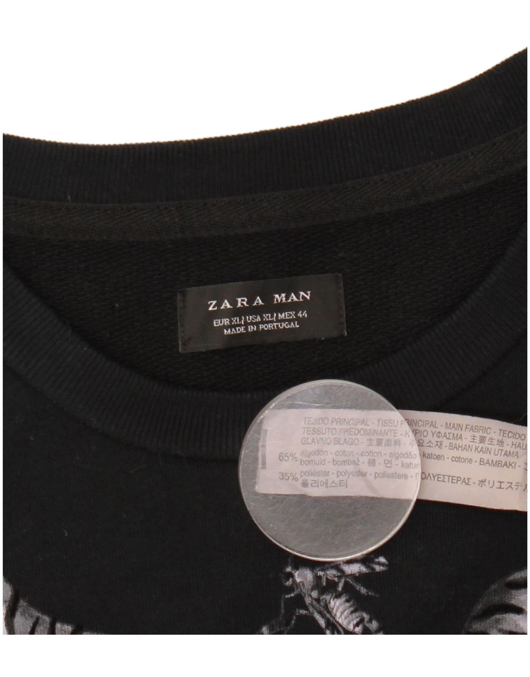 Zara Herre Grafisk Sweatshirt Jumper XL Sort Bomuld