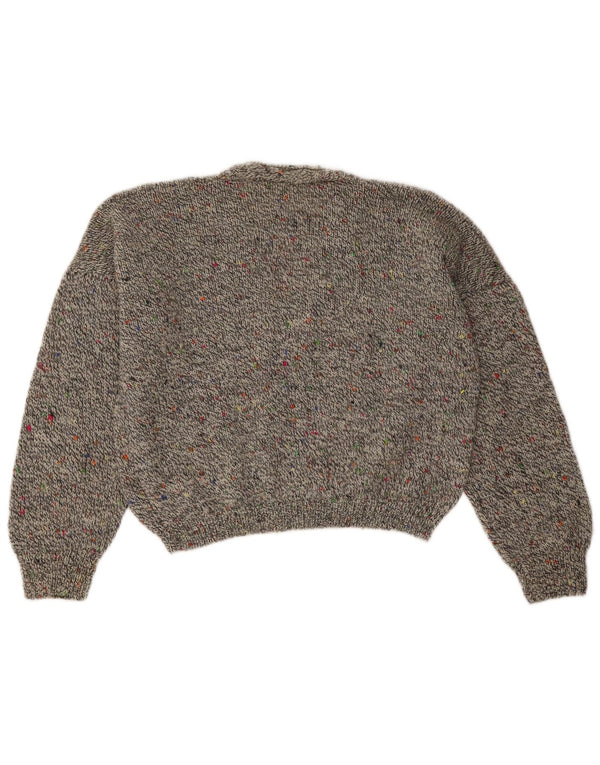 Vintage Womens Crop V-hals sweater UK 16 Large Grey Flecked
