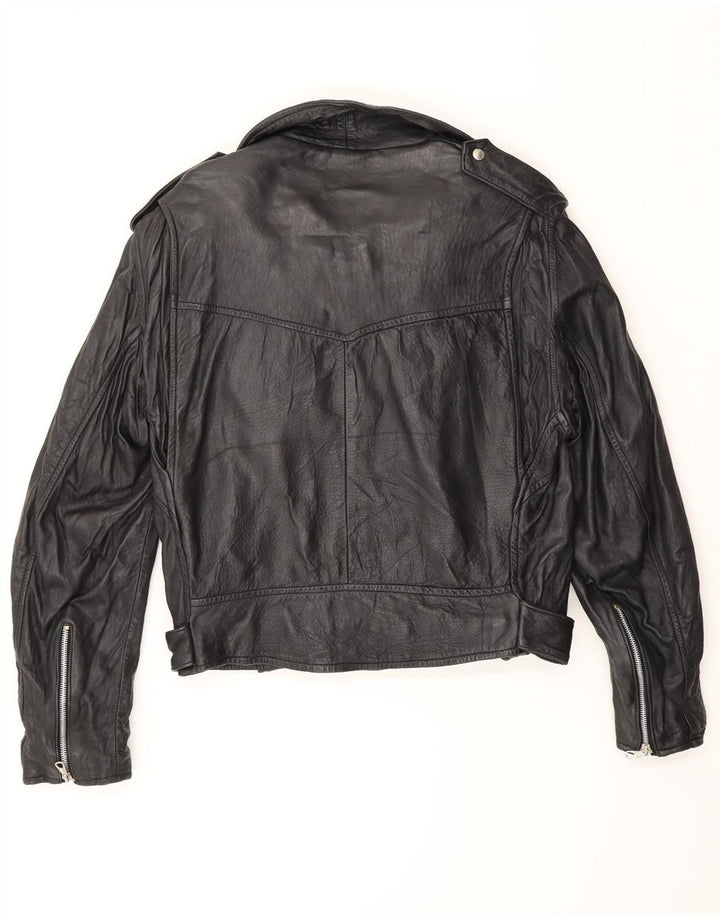 Vintage Herre Læder Biker Jacket UK 38 Medium Sort