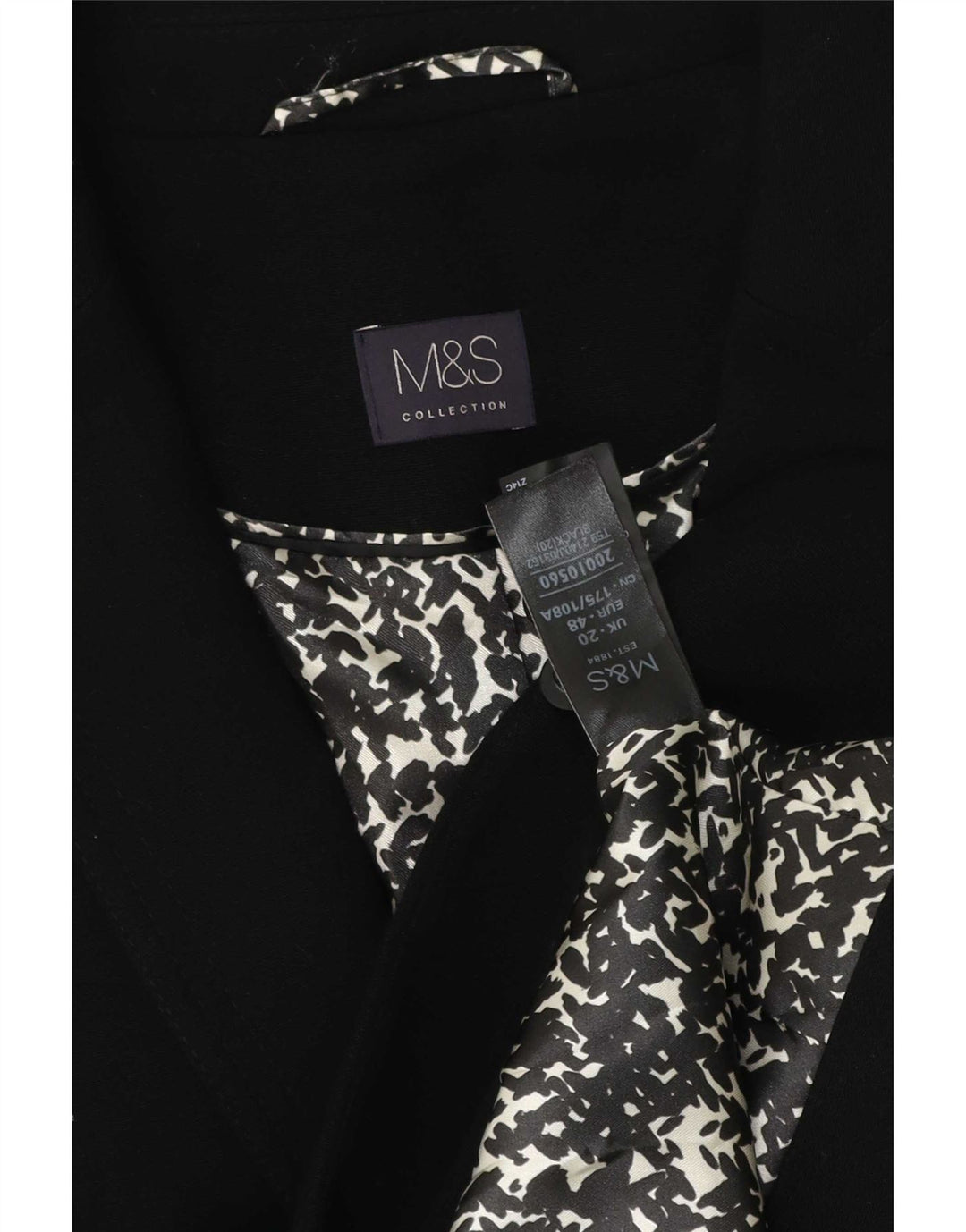 Marks & Spencer Dame 1 Knap Blazer Jakke UK 20 2XL Sort Polyester