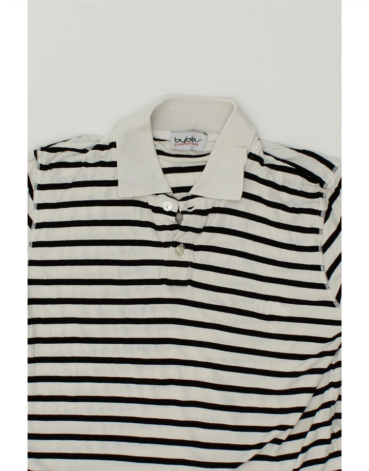 BYBLOS Boys Polo Shirt 6-7 Years White Striped Vintage Byblos and Second-Hand Byblos from Messina Hembry 