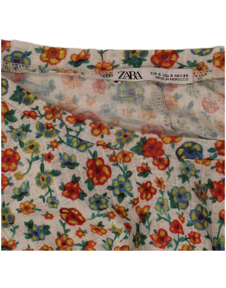 Zara Dame Flæse A-Line Kjole UK 8 Small Multicolored Floral