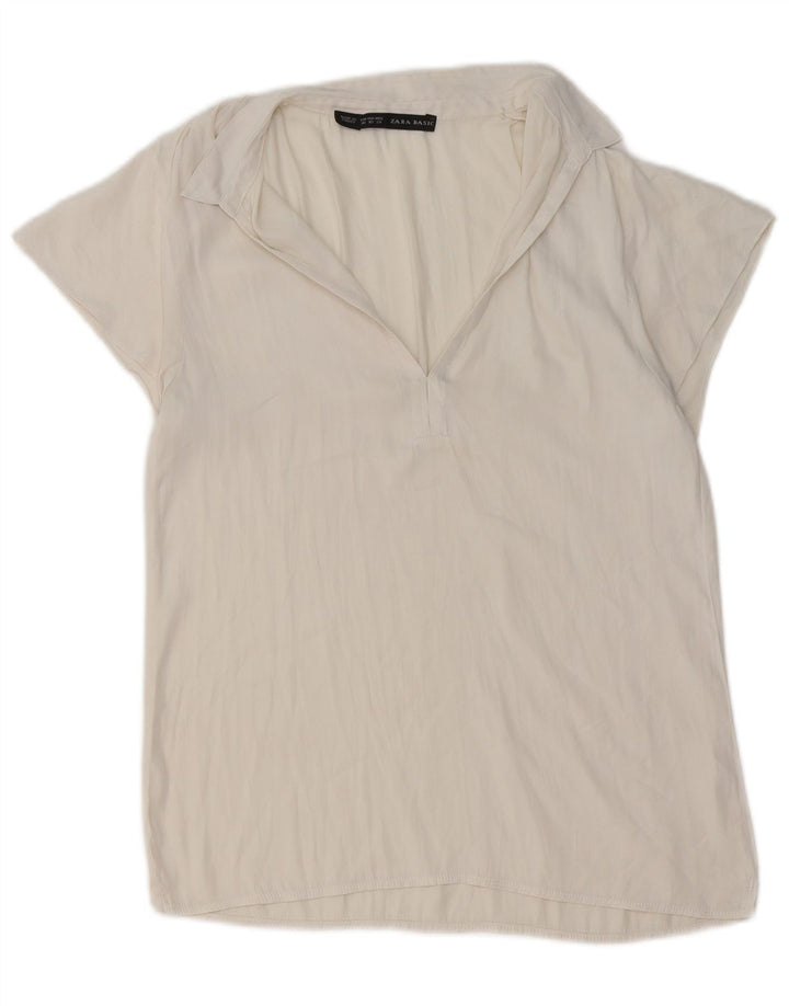 ZARA Dame Polo Shirt UK 6 XS Hvid