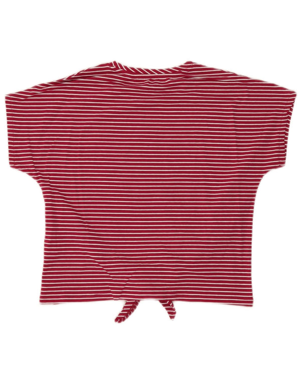 Guess Womens Crop Grafisk T-Shirt Top UK 4 XS Pink Stribet Bomuld