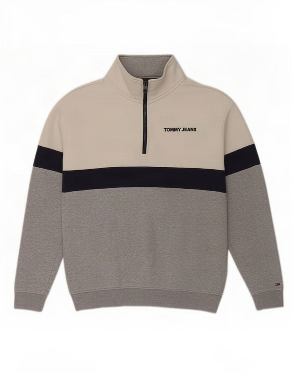Tommy Hilfiger Mens Relaxed Fit Sweatshirt Jumper Medium White Colourblock