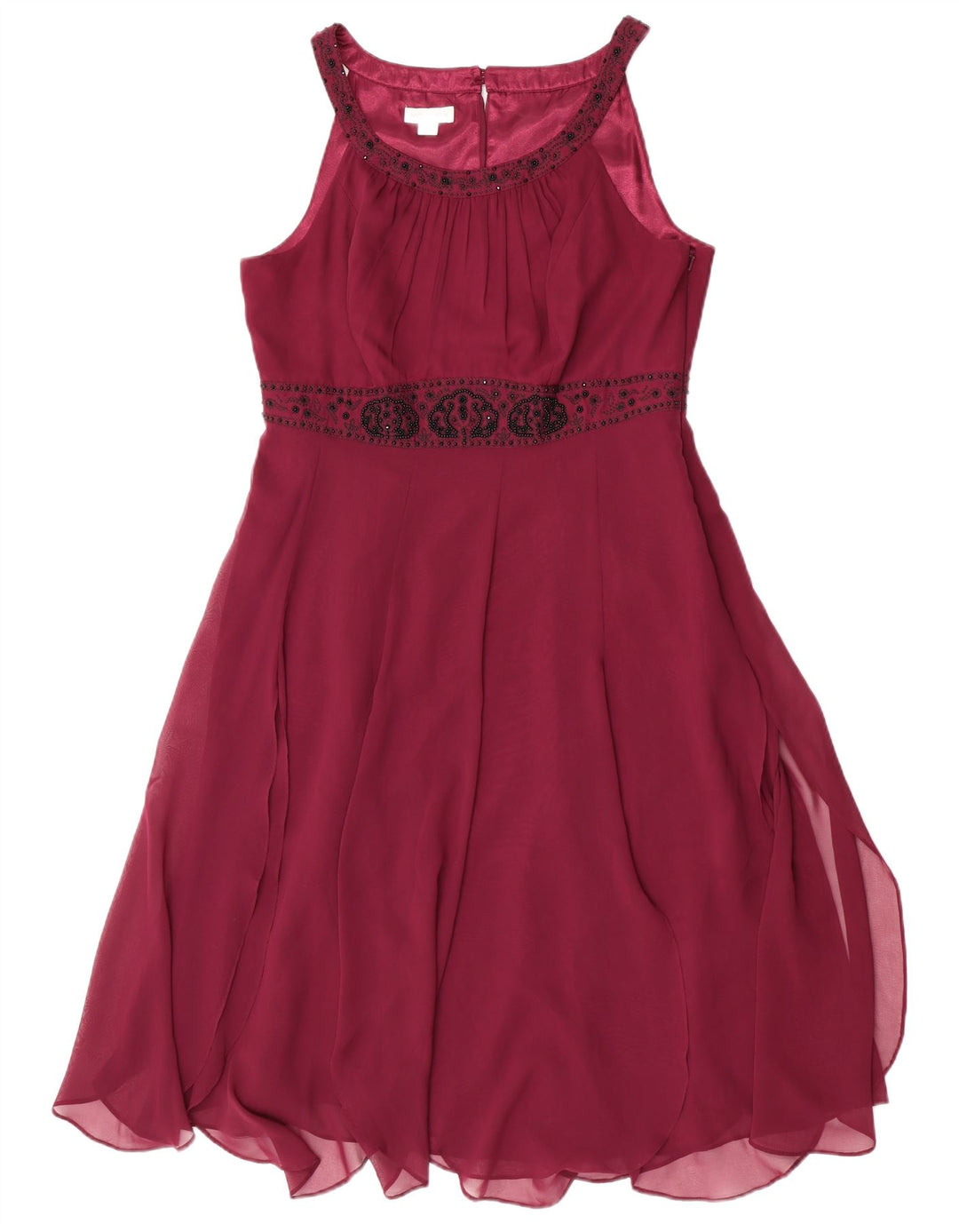 Monsoon Dame Ærmeløs A-Line Kjole UK 16 Large Maroon Polyester
