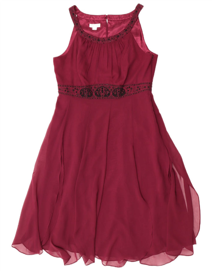 Monsoon Dame Ærmeløs A-Line Kjole UK 16 Large Maroon Polyester